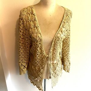 Caslon sweater cardigan crochet open knit tan sz medium good condition
